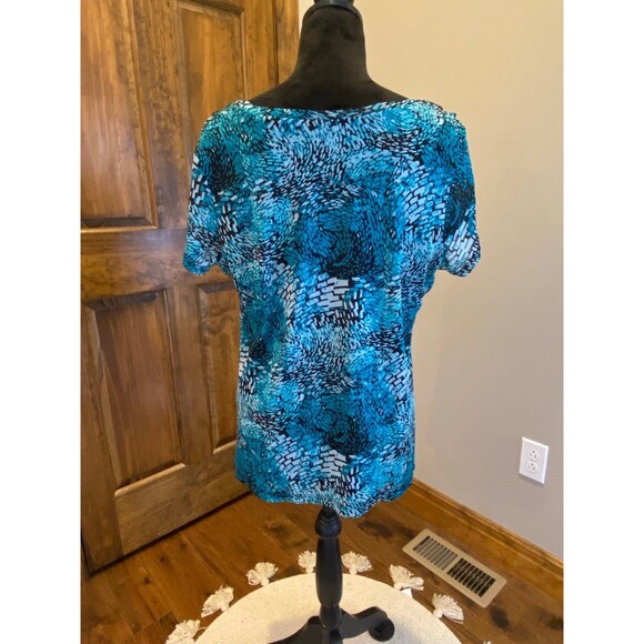 212 Womens Blouse Plus Size XL Top Short Sleeved ShirtTurquoise Flowy Ruffle - Picture 5 of 9